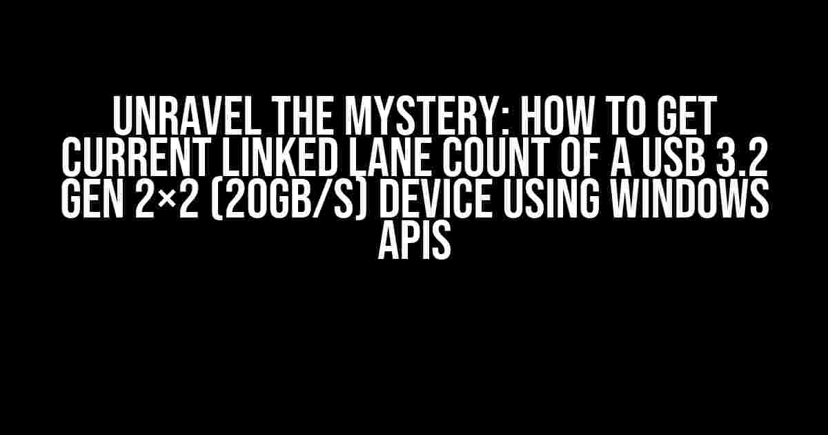 Unravel the Mystery: How to Get Current Linked Lane Count of a USB 3.2 Gen 2×2 (20Gb/s) Device using Windows APIs